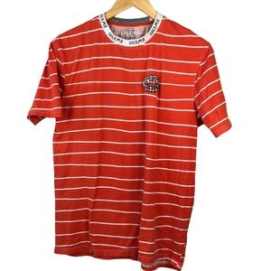Salem7 Men's Short Sleeve White Orange Striped Embroidered Fangz T-Shirt